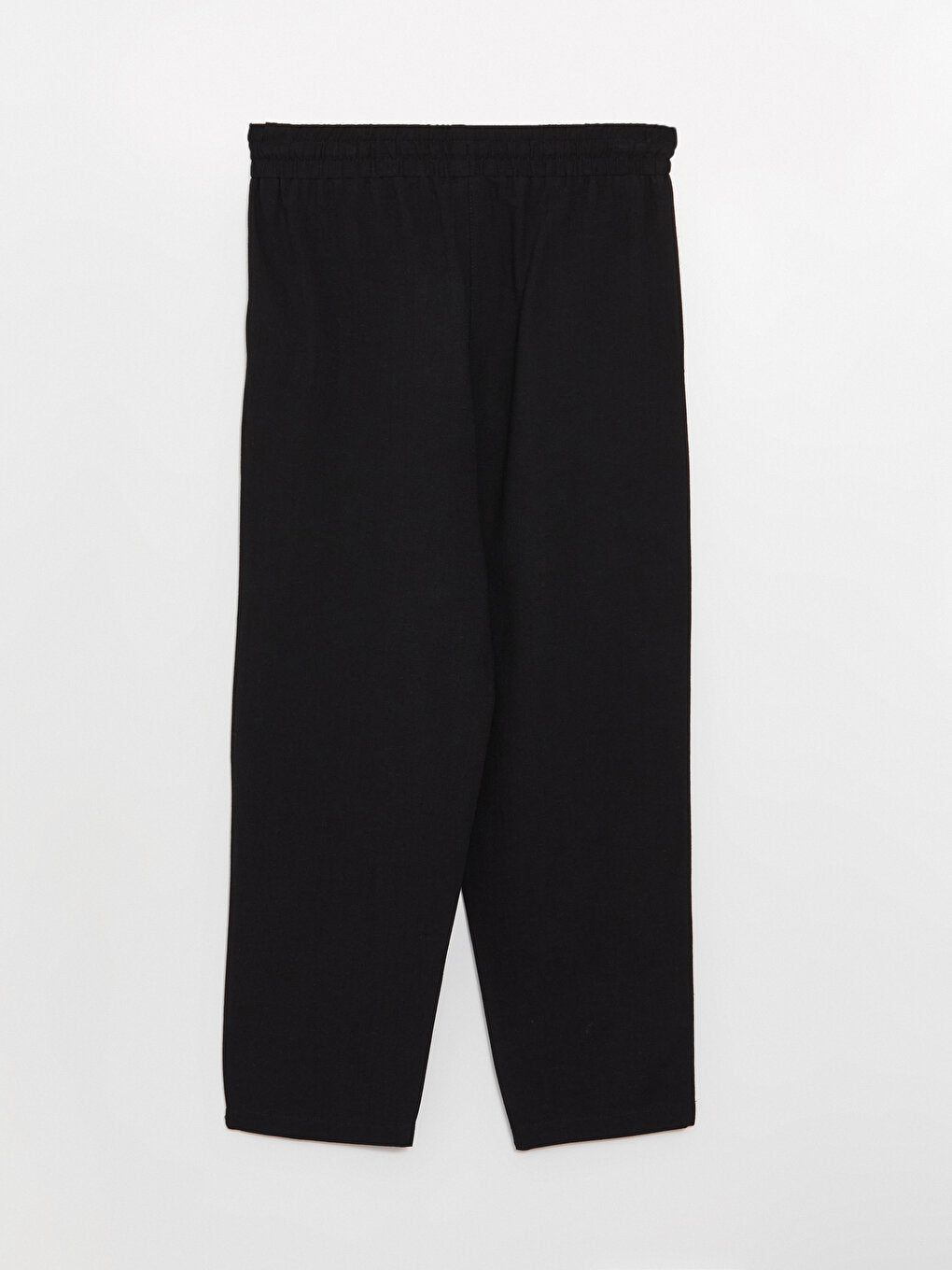 Plain Linen Blend Women's Trousers with Elastic Waist