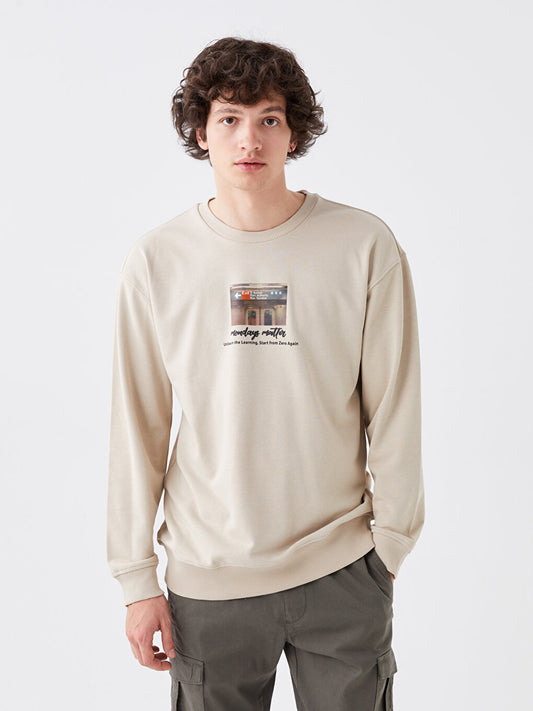 Crew Neck Long Sleeve Printed Men's Sweatshirt