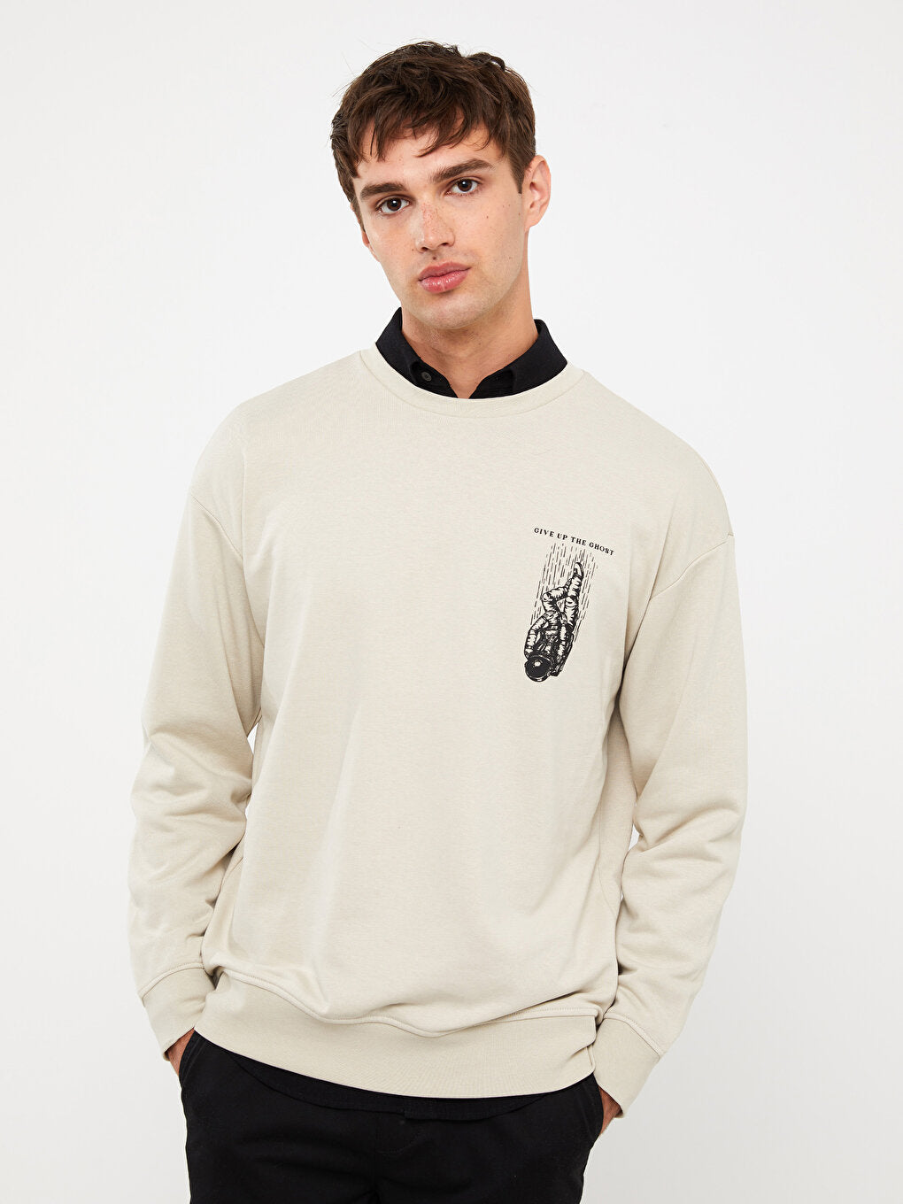 Crew Neck Long Sleeve Printed Men's Sweatshirt