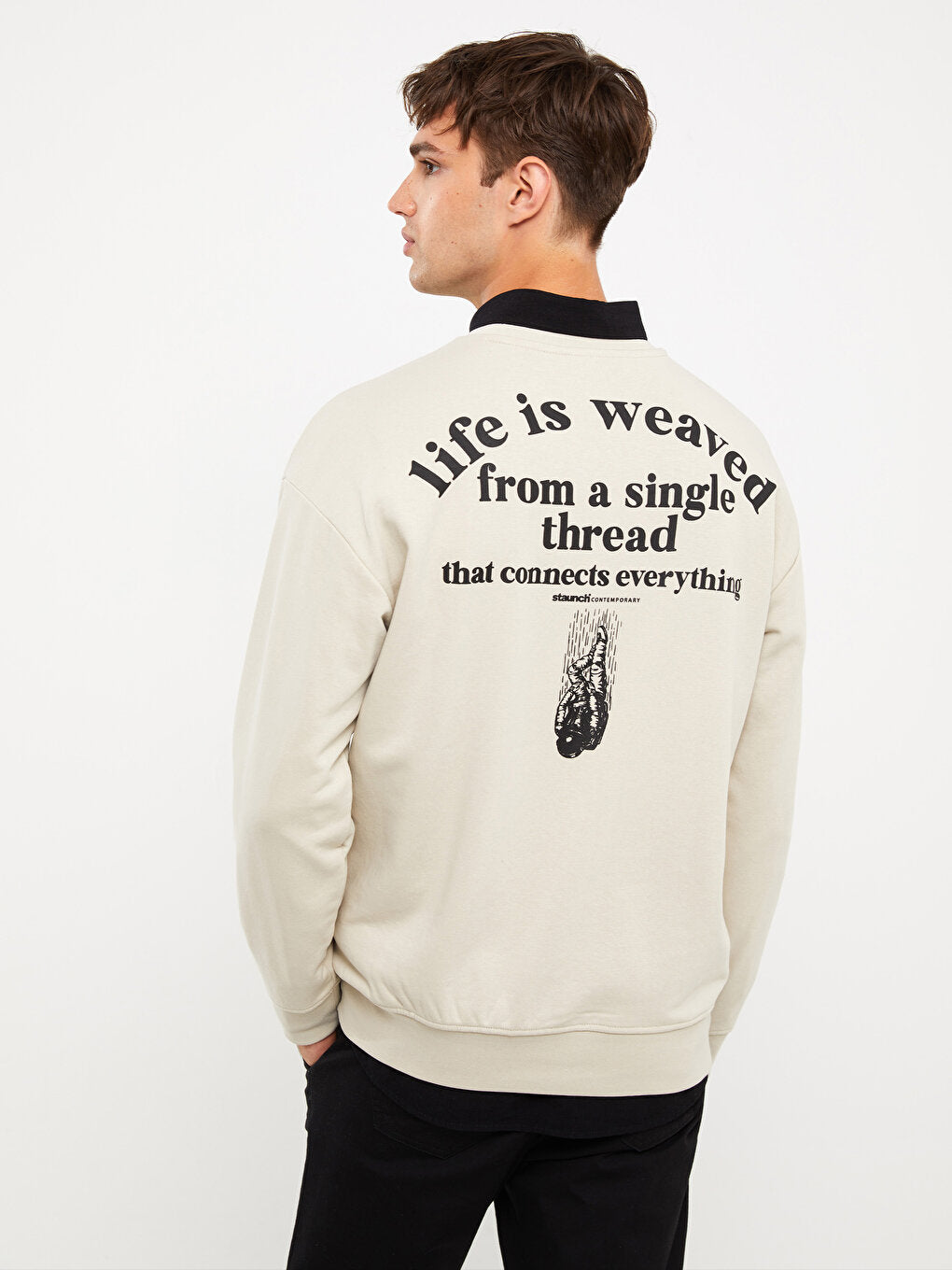 Crew Neck Long Sleeve Printed Men's Sweatshirt