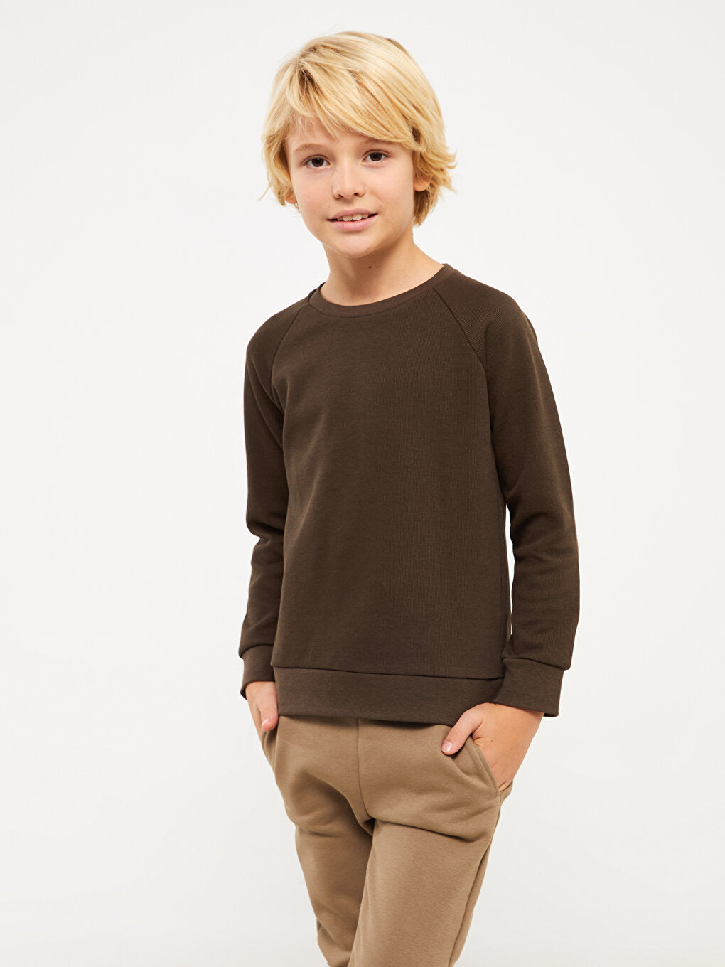 Crew Neck Basic Long Sleeve Boy's Sweatshirt