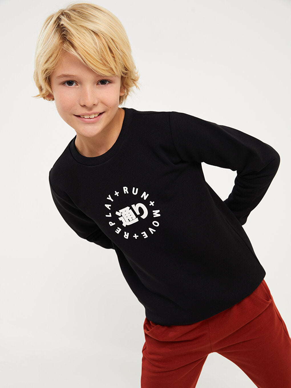 Crew Neck Printed Long Sleeve Boy's Sweatshirt