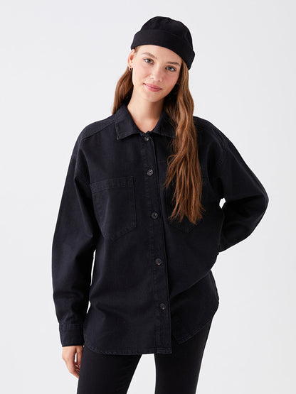 Plain Long Sleeve Oversize Women's Jean Shirt Jacket