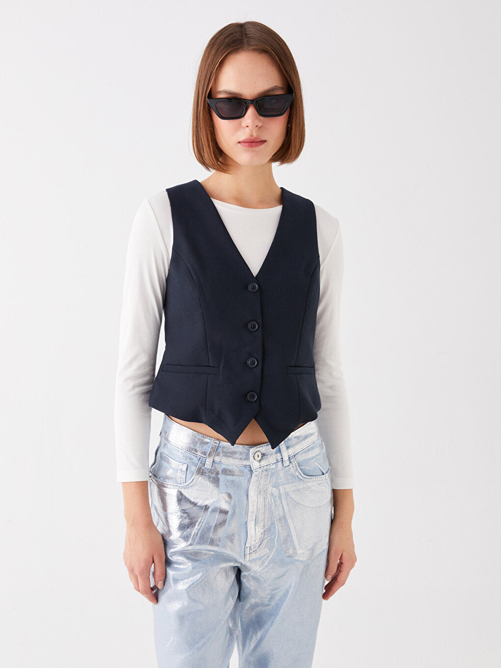 Women's V-Neck Plain Classic Vest