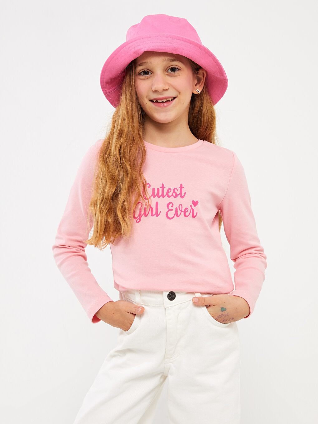 Crew Neck Printed Long Sleeve Girls' T-Shirt