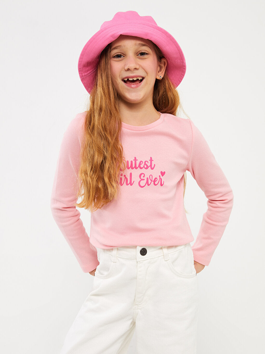 Crew Neck Printed Long Sleeve Girls' T-Shirt