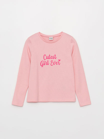 Crew Neck Printed Long Sleeve Girls' T-Shirt