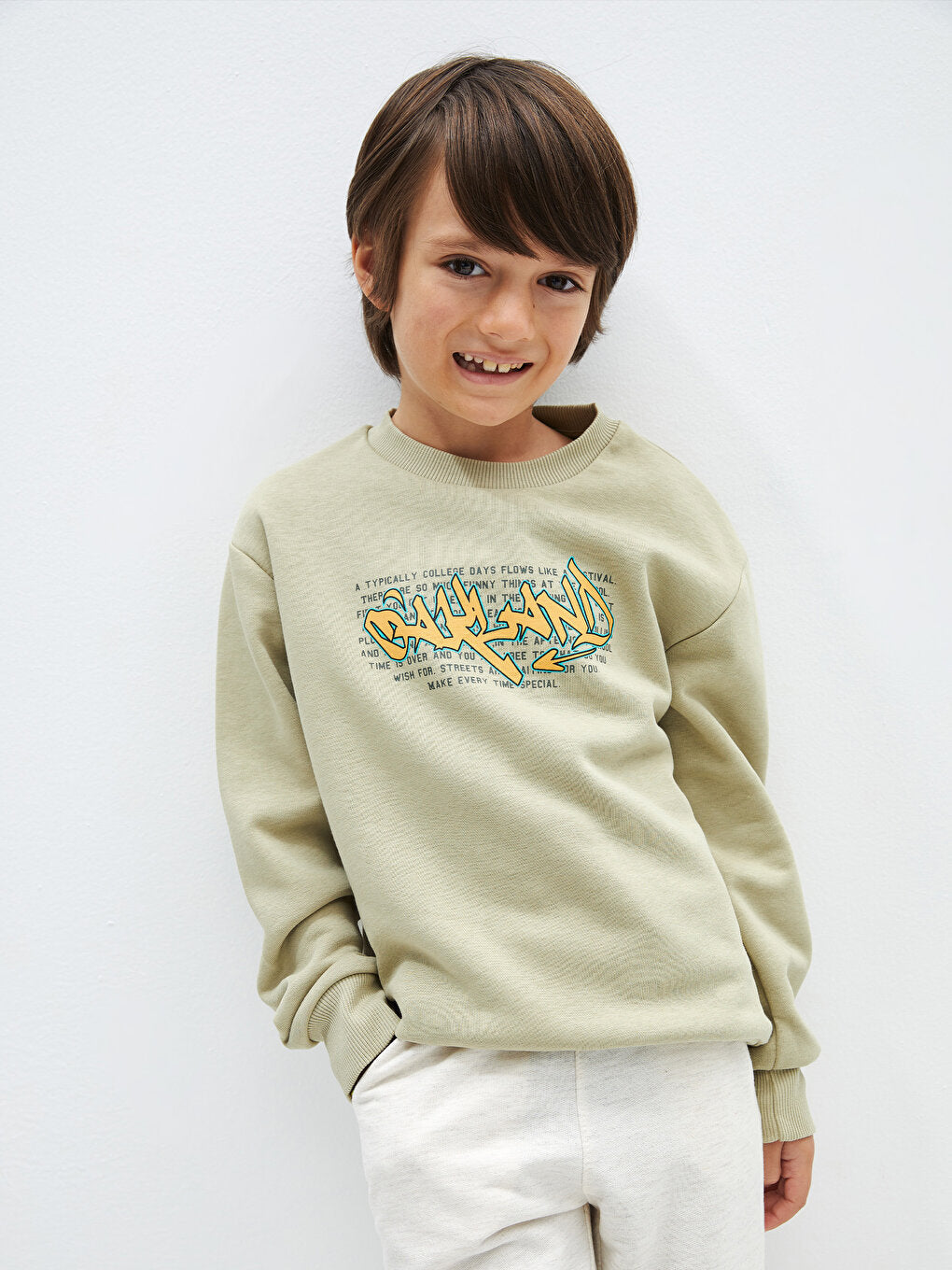 Crew Neck Printed Long Sleeve Boy's Sweatshirt