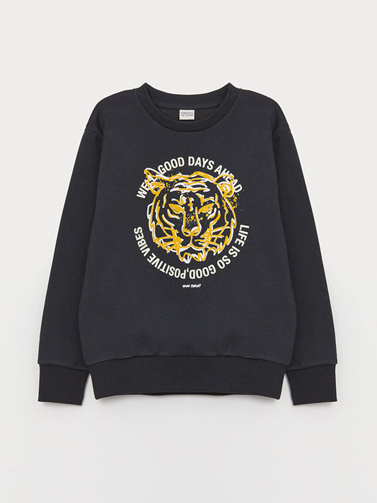 Crew Neck Printed Long Sleeve Boy's Sweatshirt