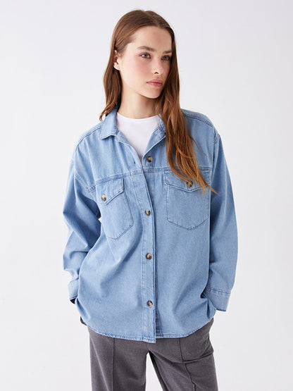 Plain Long Sleeve Oversize Women's Jean Shirt