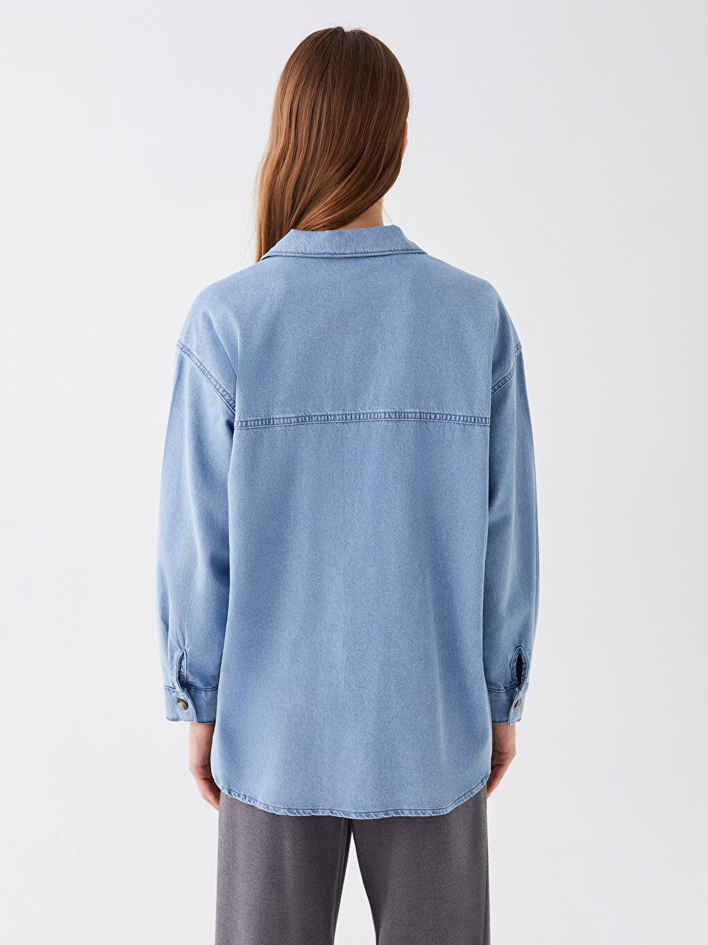 Plain Long Sleeve Oversize Women's Jean Shirt