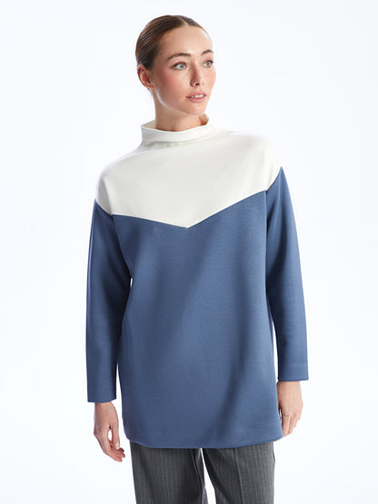 High Collar Color Blocked Long Sleeve Oversize Women's Tunic