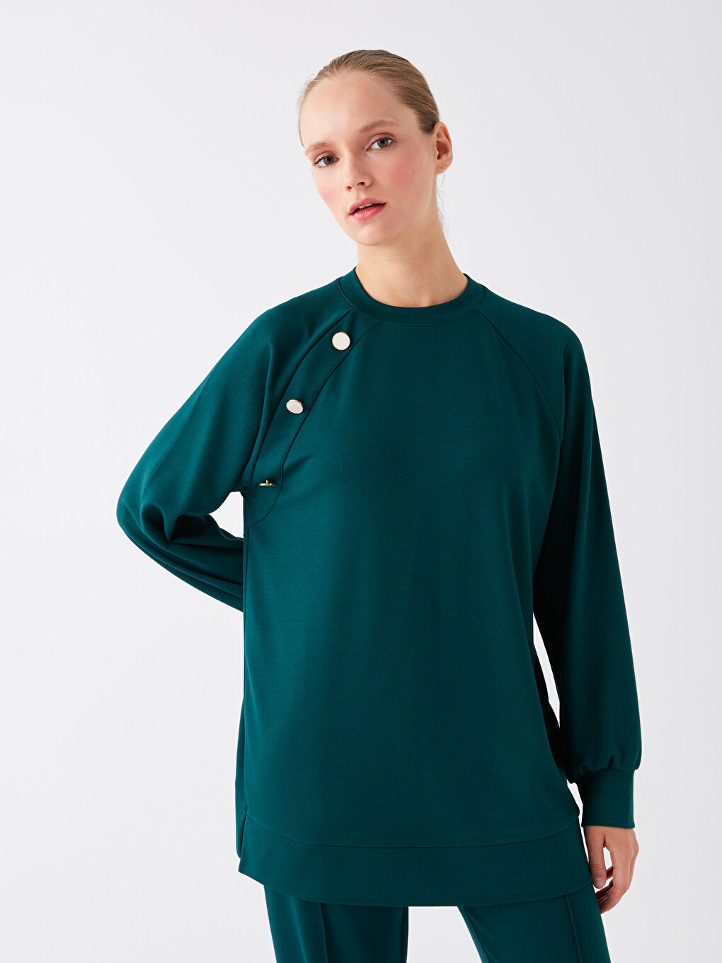 Crew Neck Plain Long Sleeve Women's Tunic