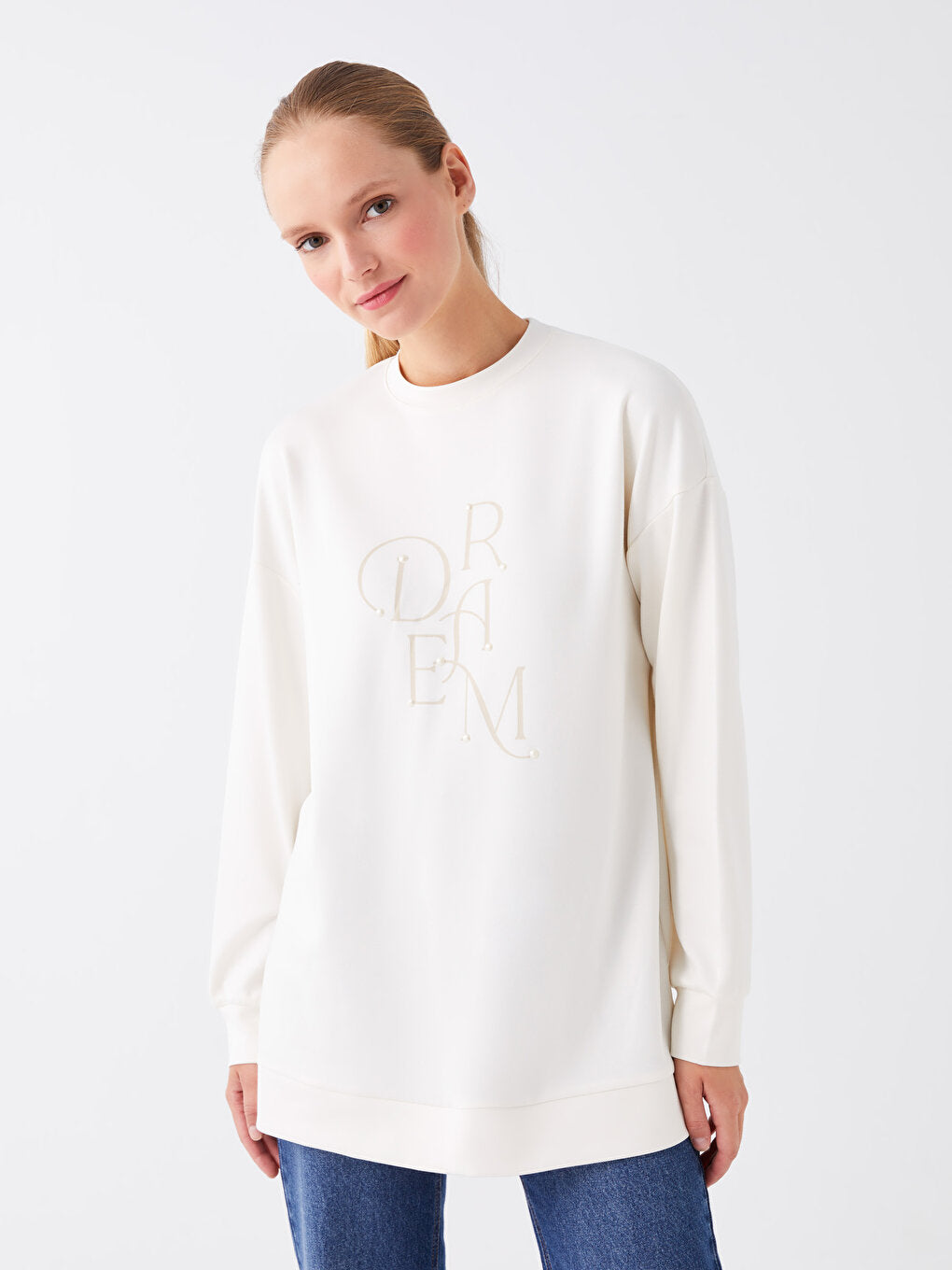 Crew Neck Printed Long Sleeve Women's Tunic