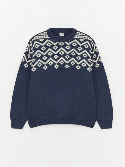 Crew Neck Patterned Long Sleeve Boy's Knitwear Sweater