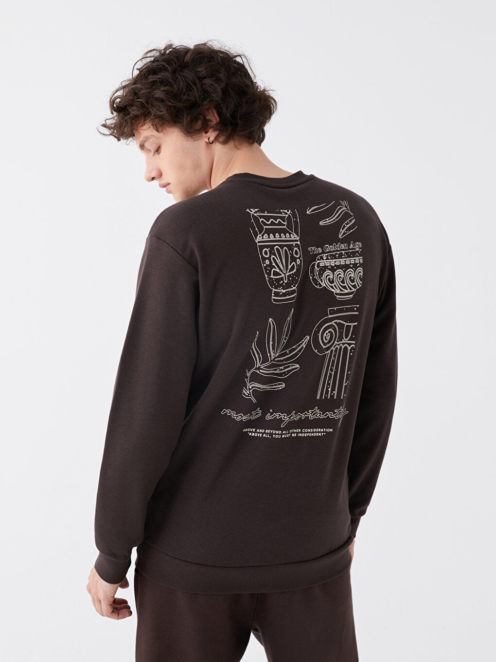 Crew Neck Long Sleeve Printed Men's Sweatshirt