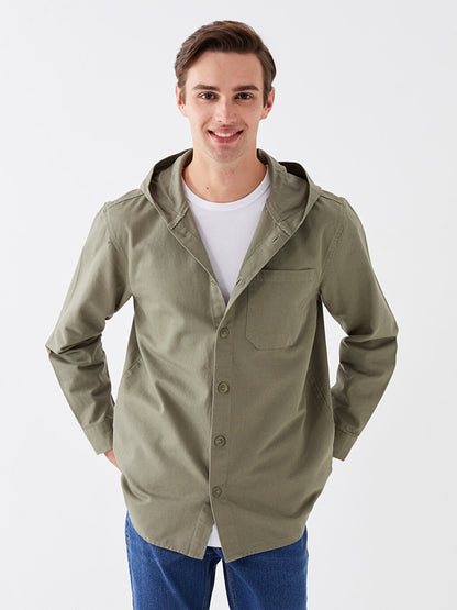 Hooded Comfortable Long Sleeve Men's Shirt Jacket