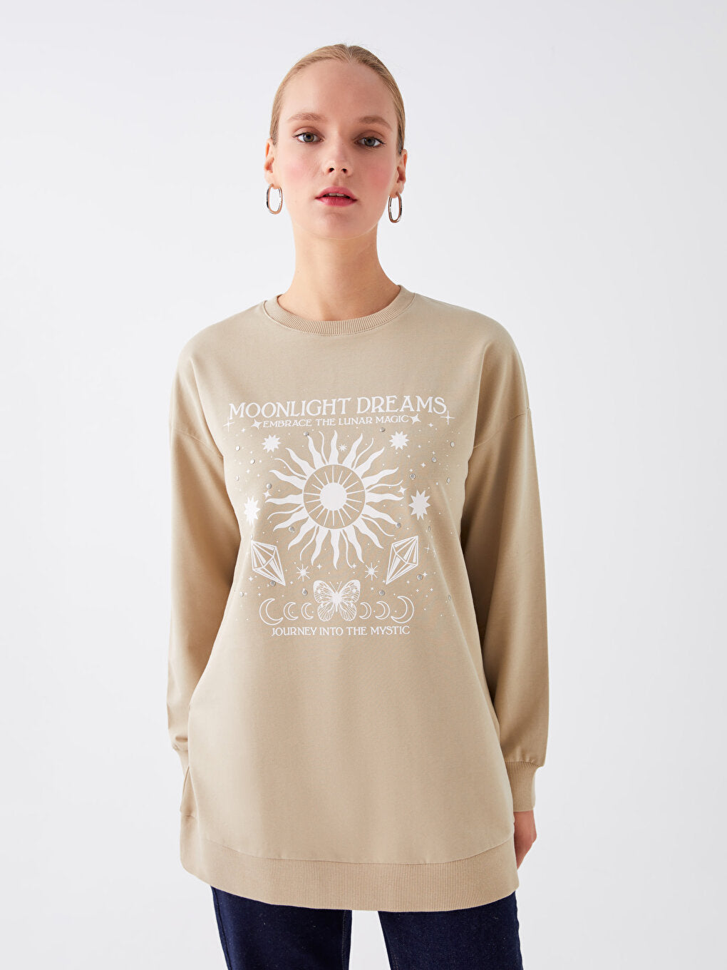 Crew Neck Printed Long Sleeve Women's Tunic