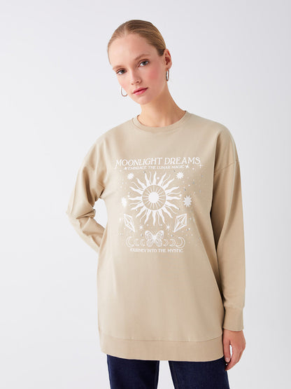 Crew Neck Printed Long Sleeve Women's Tunic