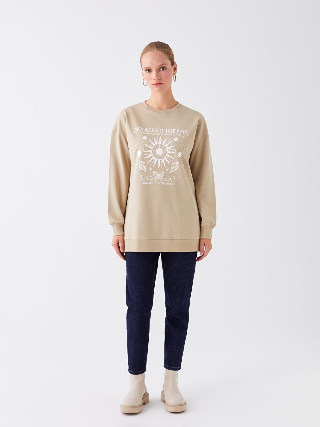 Crew Neck Printed Long Sleeve Women's Tunic