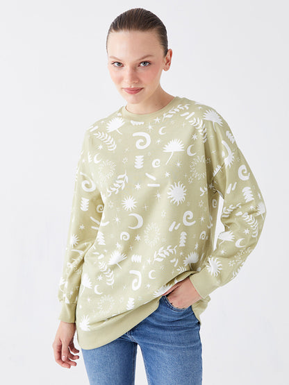 Crew Neck Printed Long Sleeve Women's Sweatshirt Tunic