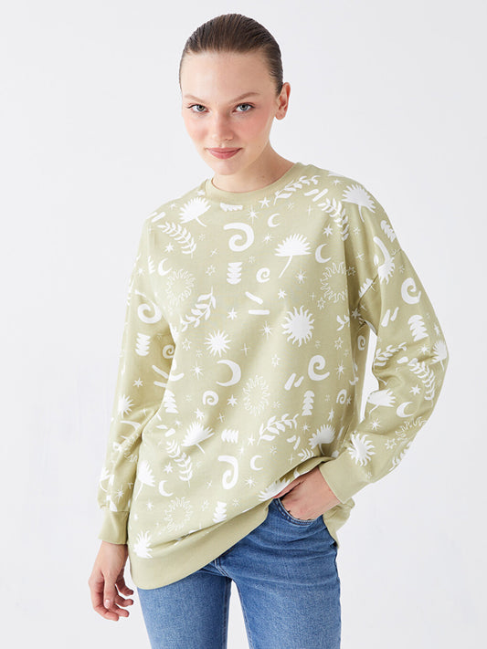 Crew Neck Printed Long Sleeve Women's Sweatshirt Tunic