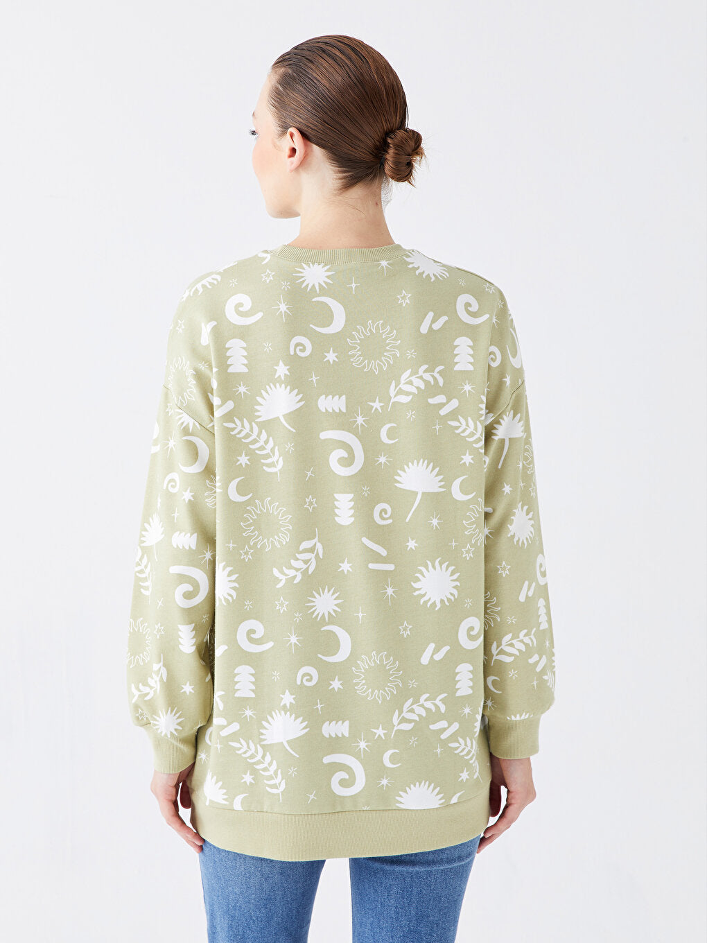 Crew Neck Printed Long Sleeve Women's Sweatshirt Tunic