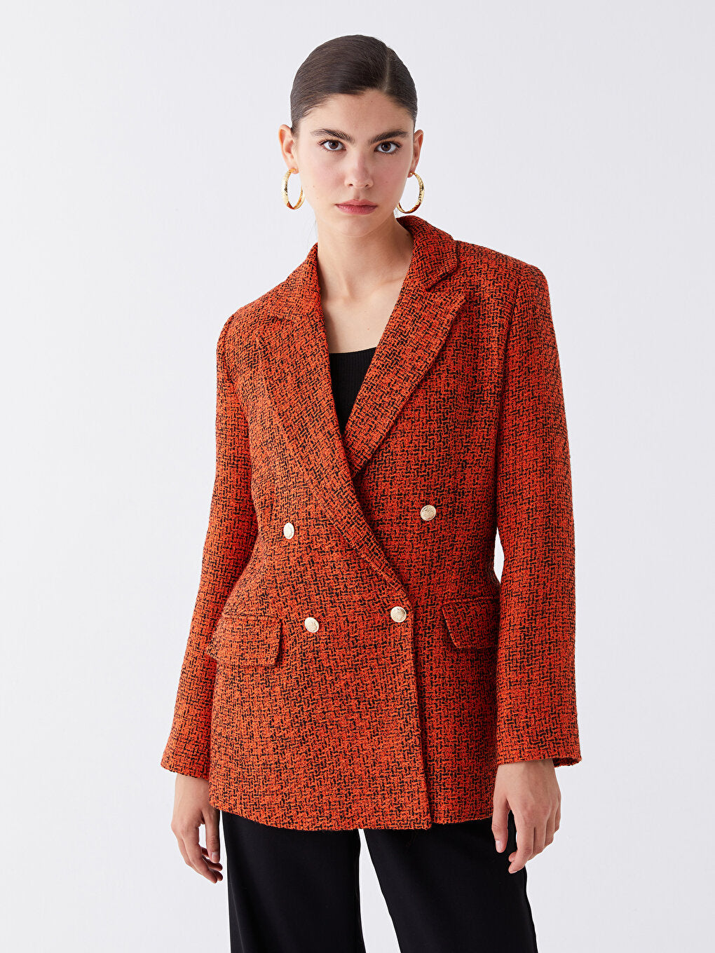 Patterned Long Sleeve Women's Tweed Blazer Jacket