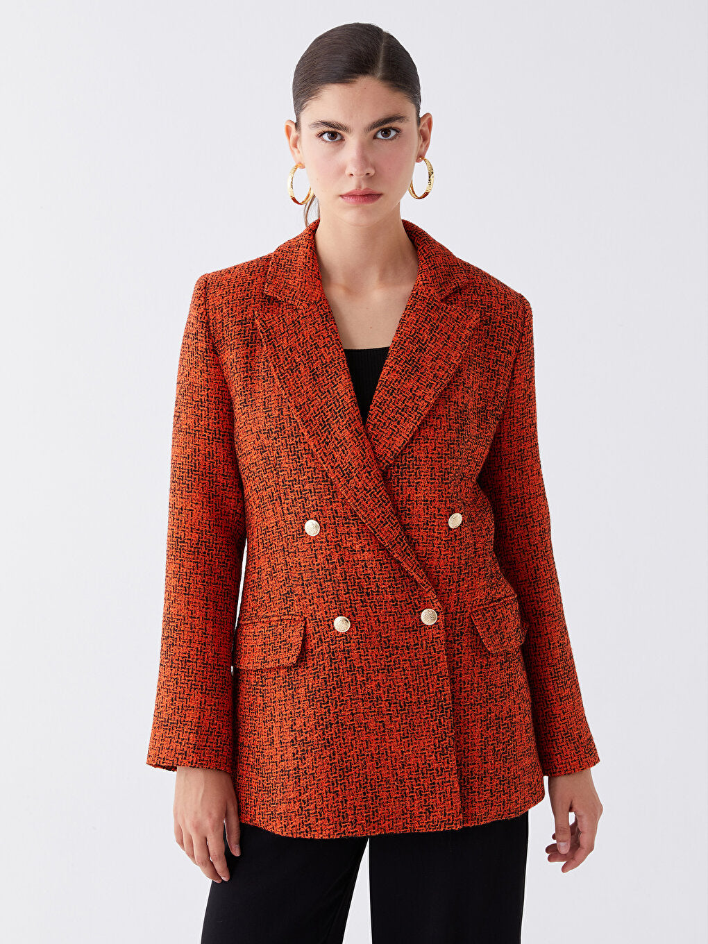 Patterned Long Sleeve Women's Tweed Blazer Jacket