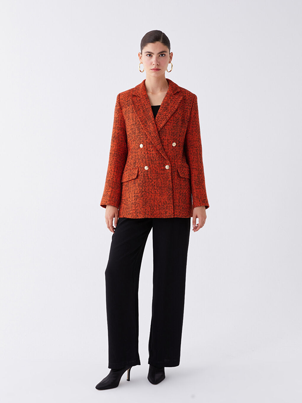 Patterned Long Sleeve Women's Tweed Blazer Jacket