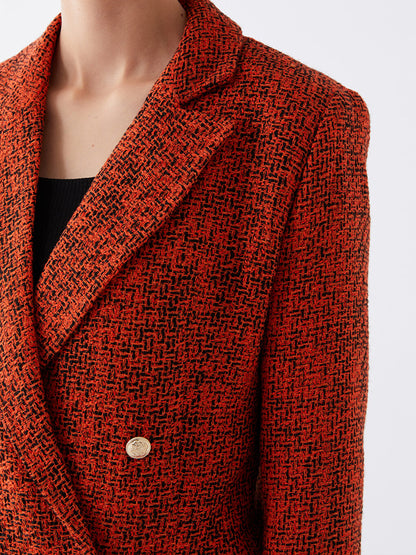 Patterned Long Sleeve Women's Tweed Blazer Jacket