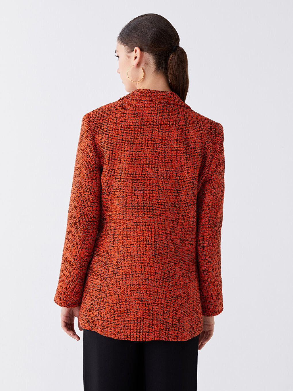 Patterned Long Sleeve Women's Tweed Blazer Jacket