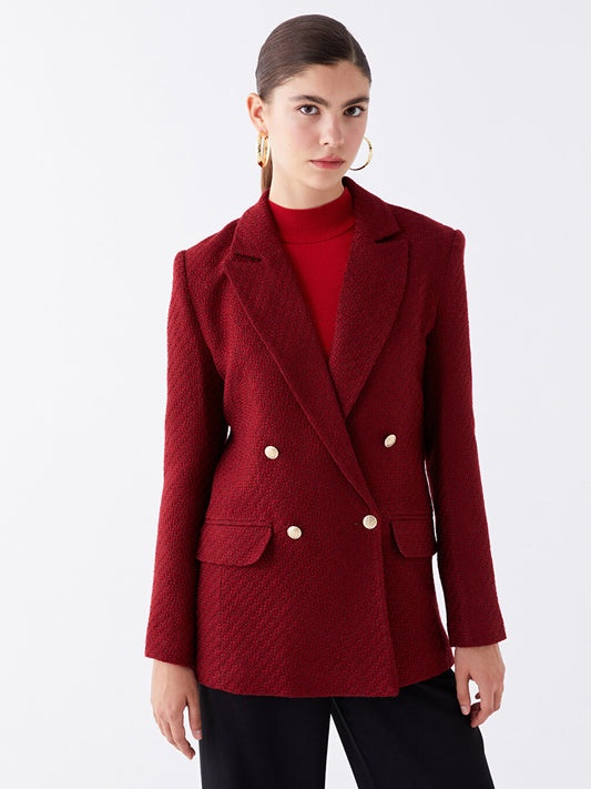 Patterned Long Sleeve Women's Tweed Blazer Jacket