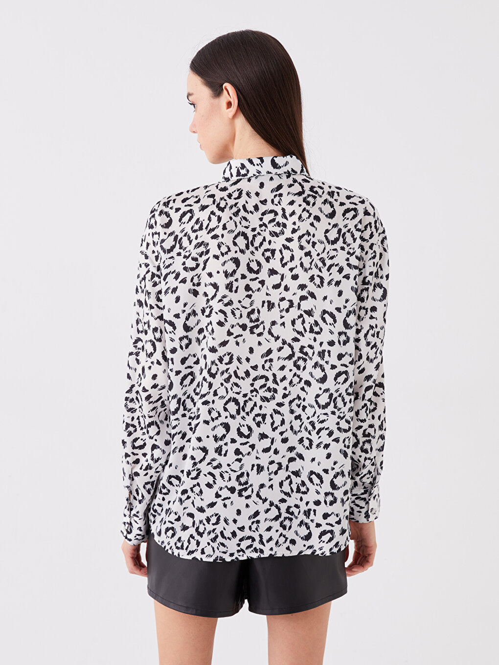 Patterned Long Sleeve Oversize Women's Shirt