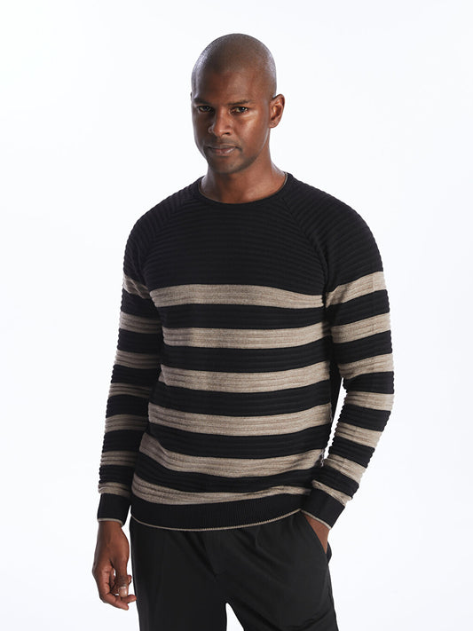 Crew Neck Long Sleeve Striped Men's Knitwear Sweater