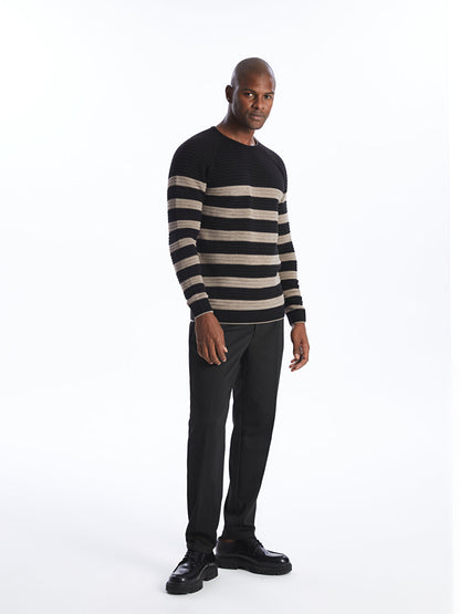 Crew Neck Long Sleeve Striped Men's Knitwear Sweater