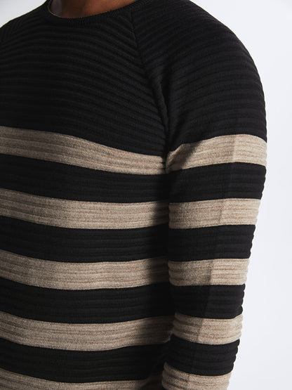 Crew Neck Long Sleeve Striped Men's Knitwear Sweater