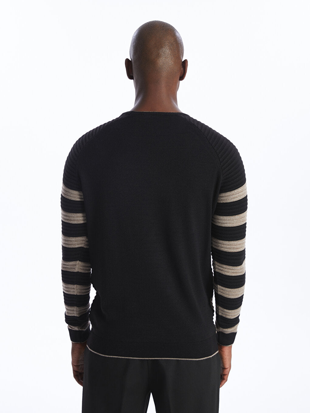 Crew Neck Long Sleeve Striped Men's Knitwear Sweater