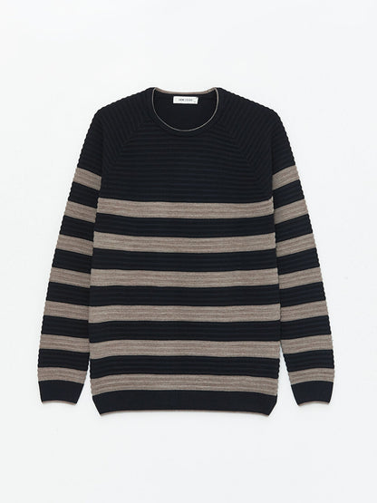 Crew Neck Long Sleeve Striped Men's Knitwear Sweater