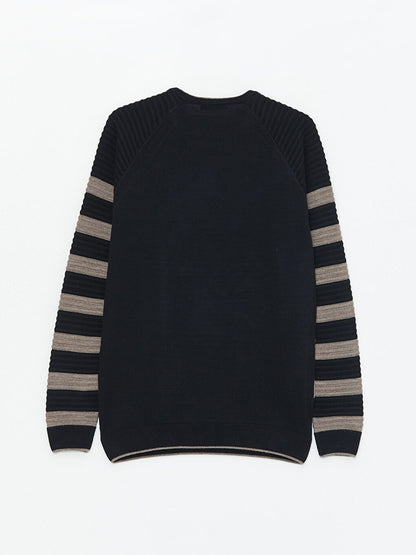 Crew Neck Long Sleeve Striped Men's Knitwear Sweater