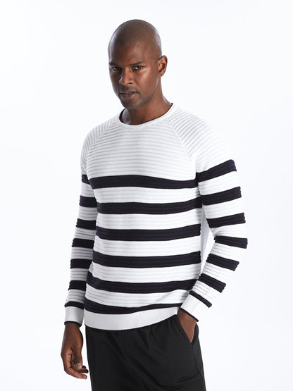 Crew Neck Long Sleeve Striped Men's Knitwear Sweater