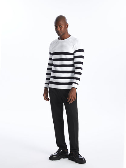 Crew Neck Long Sleeve Striped Men's Knitwear Sweater