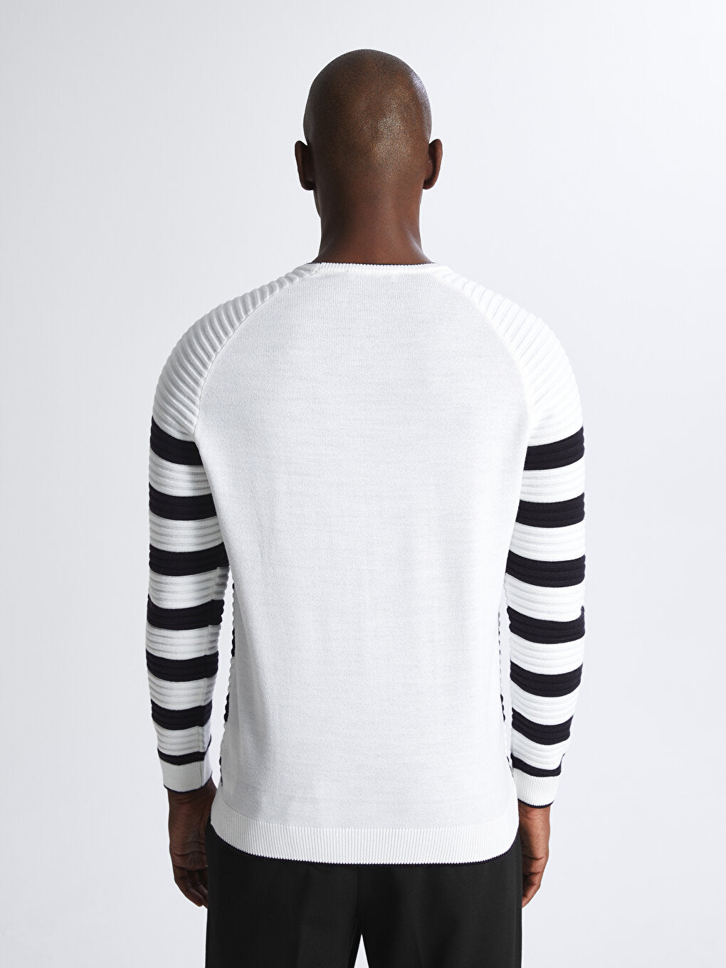 Crew Neck Long Sleeve Striped Men's Knitwear Sweater