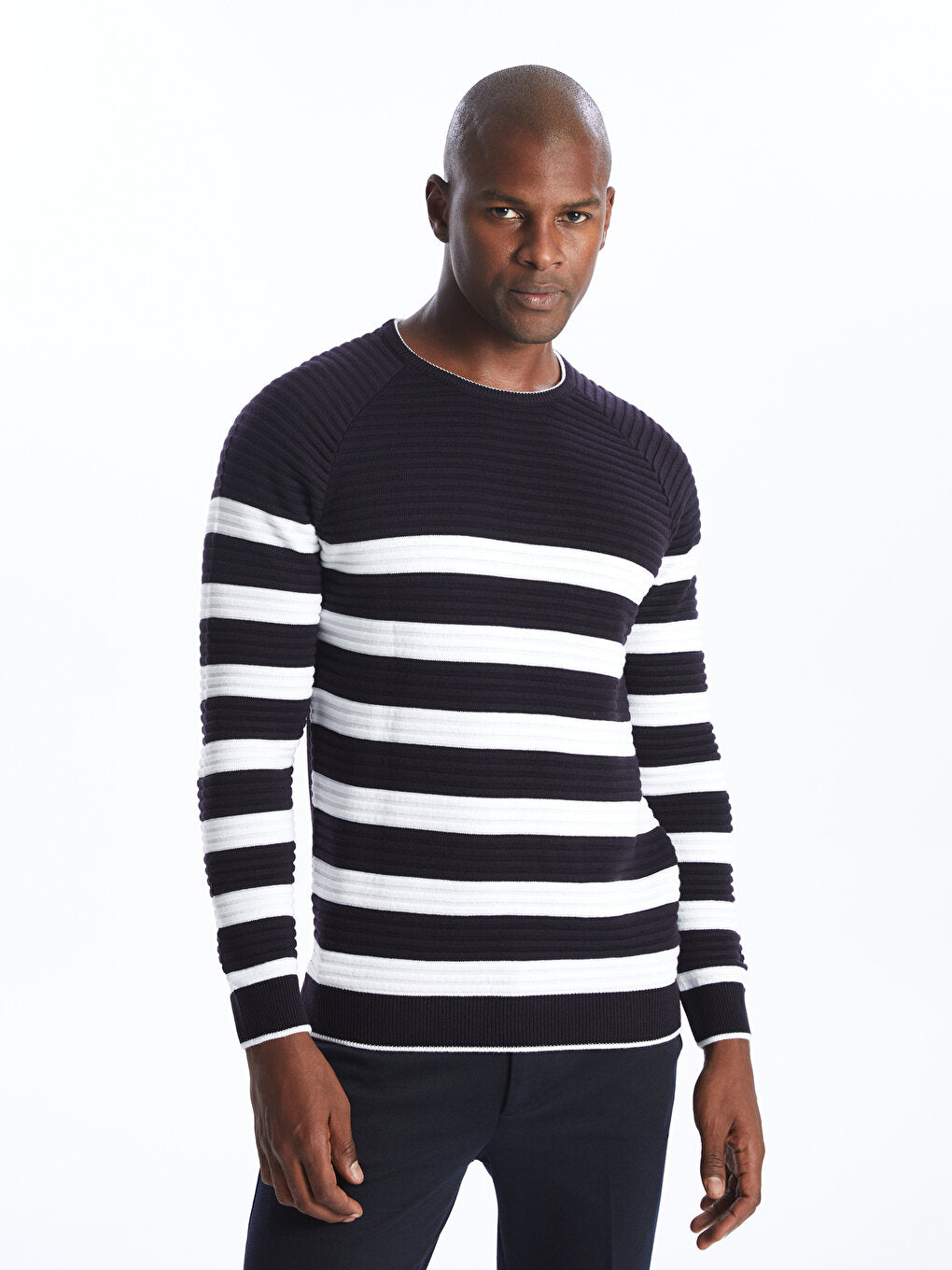 Crew Neck Long Sleeve Striped Men's Knitwear Sweater