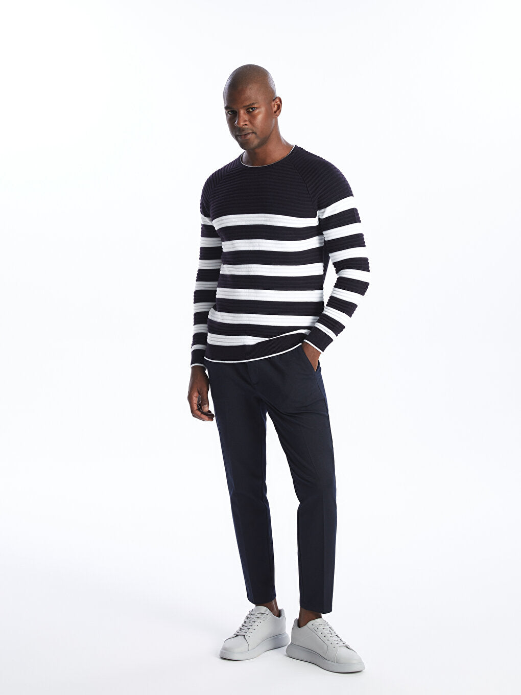 Crew Neck Long Sleeve Striped Men's Knitwear Sweater