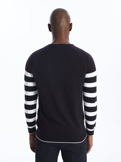 Crew Neck Long Sleeve Striped Men's Knitwear Sweater