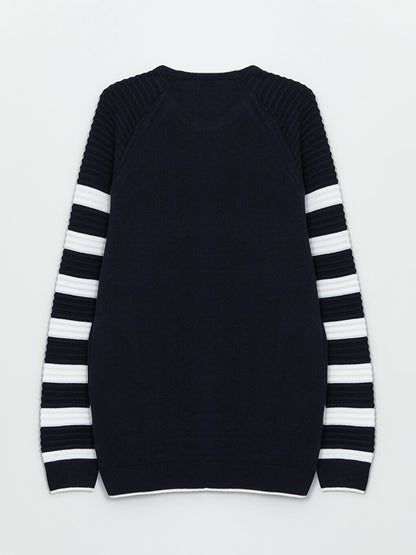 Crew Neck Long Sleeve Striped Men's Knitwear Sweater