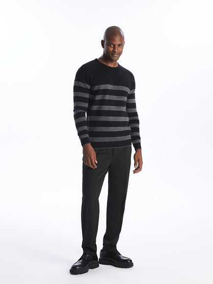 Crew Neck Long Sleeve Striped Men's Knitwear Sweater