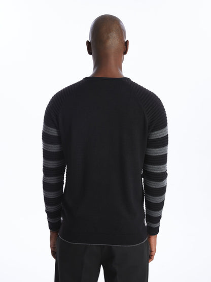 Crew Neck Long Sleeve Striped Men's Knitwear Sweater