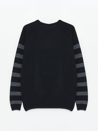 Crew Neck Long Sleeve Striped Men's Knitwear Sweater